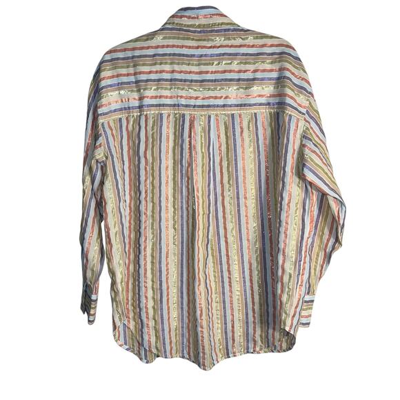 NWT Boden Multicolor Metallic Stripe Oversized Cotton Button‑Down Shirt US 8 - Picture 4 of 10
